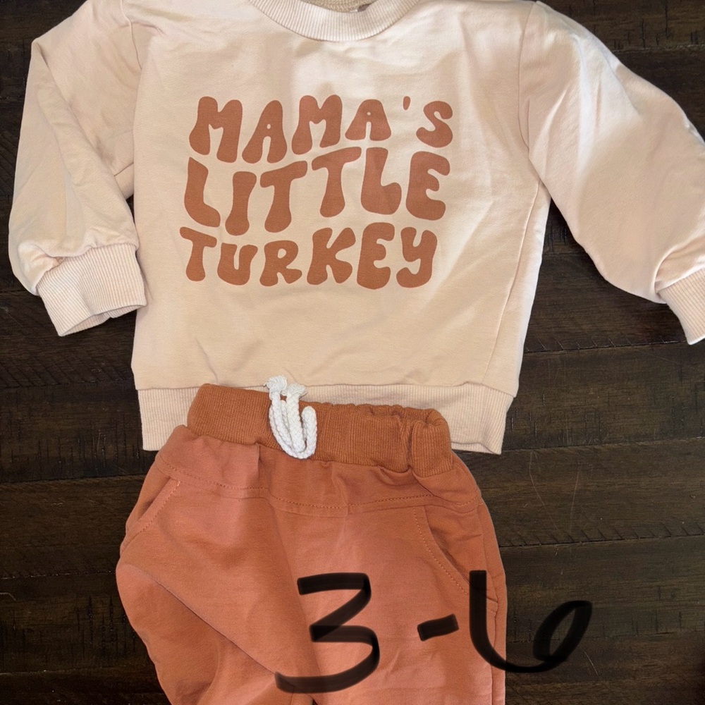 Infant Cream and Burnt Orange Thanksgiving 2-Piece set - crewneck & sweatpants